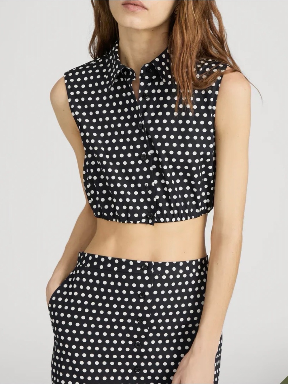 Frame Denim Black and White Polka Dot Sleeveless Crop Top